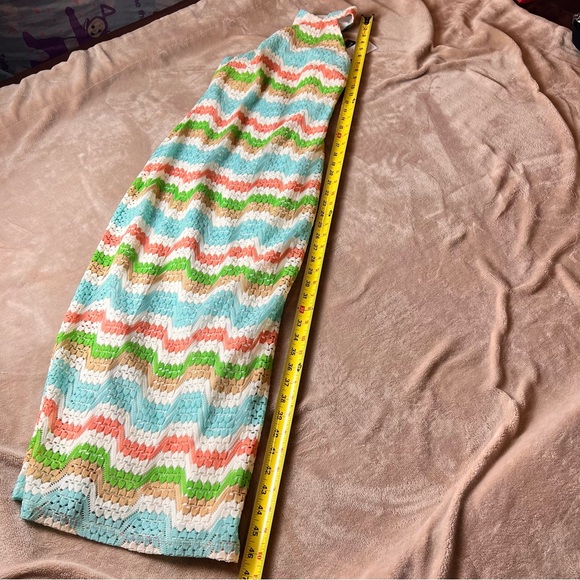 DONNA MORGAN Colourful Crochet Knit Mock Neck Fitted Midi Dress - Size 0 - Picture 14 of 16